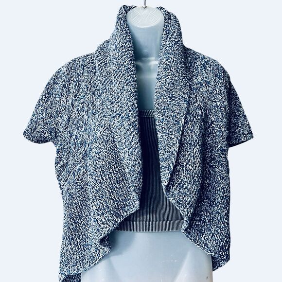 Vtg Y2K Express Blue Short Sleeve Shrug Sweater Sz M  Wide Fold Over Collar - Picture 9 of 10